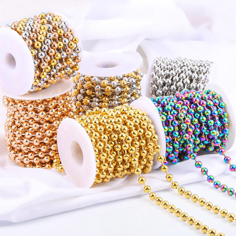 Custom Factory Supply Pvd Colorful 304 Stainless Steel Ball Bead Necklace Chain Waterproof Permanent Jewelry Making Accessory