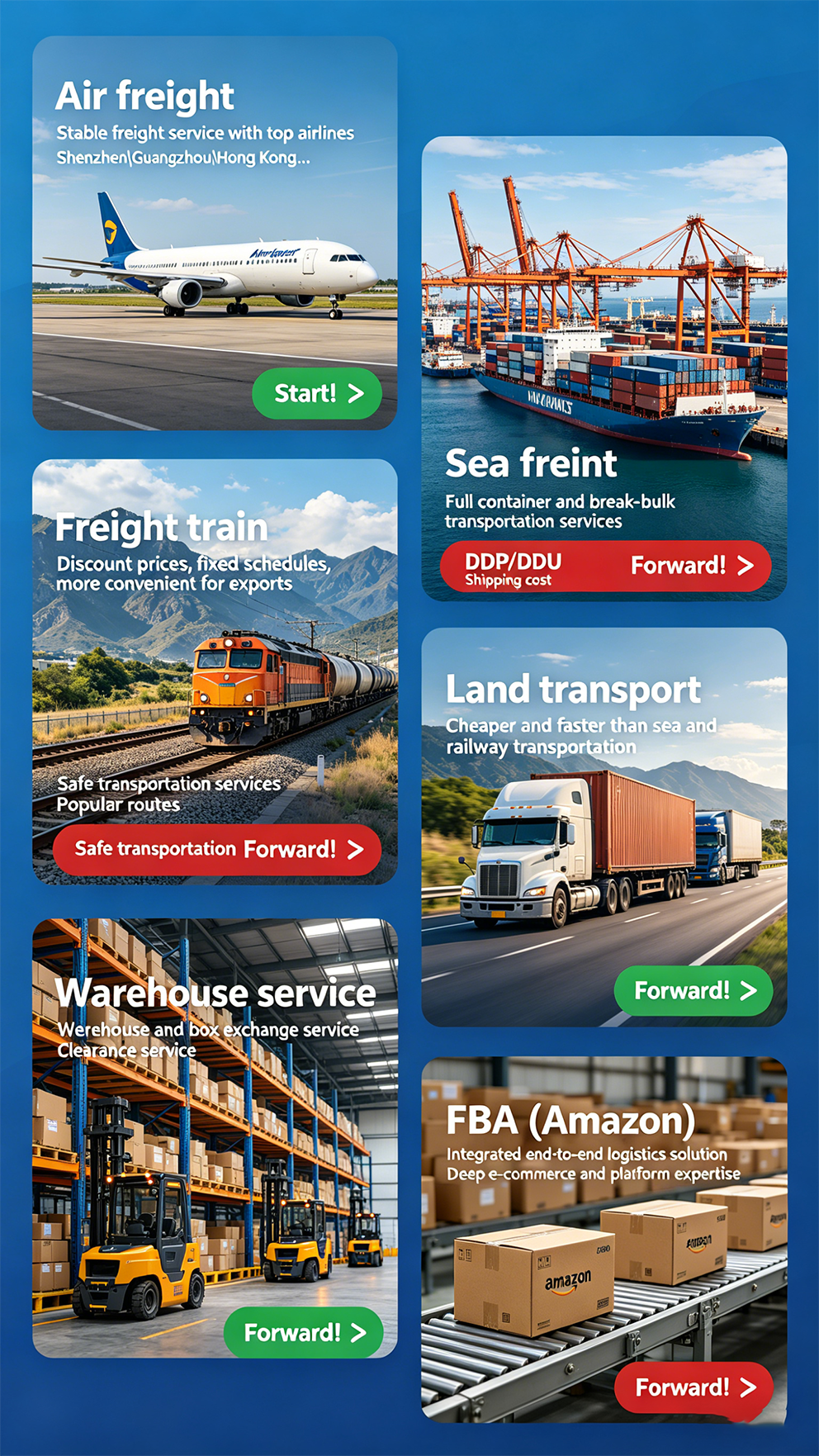 Freight Services: Air, Sea, Railway, Trucking, Warehouse and FBA