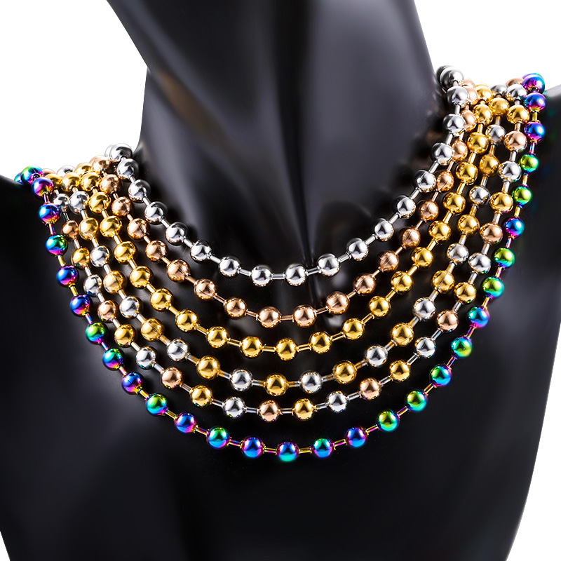 Custom Factory Supply Pvd Colorful 304 Stainless Steel Ball Bead Necklace Chain Waterproof Permanent Jewelry Making Accessory